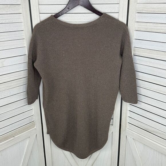 Express Deep V Neck Metallic Thread Tunic Sweater Taupe Brown Copper Small - Picture 8 of 12